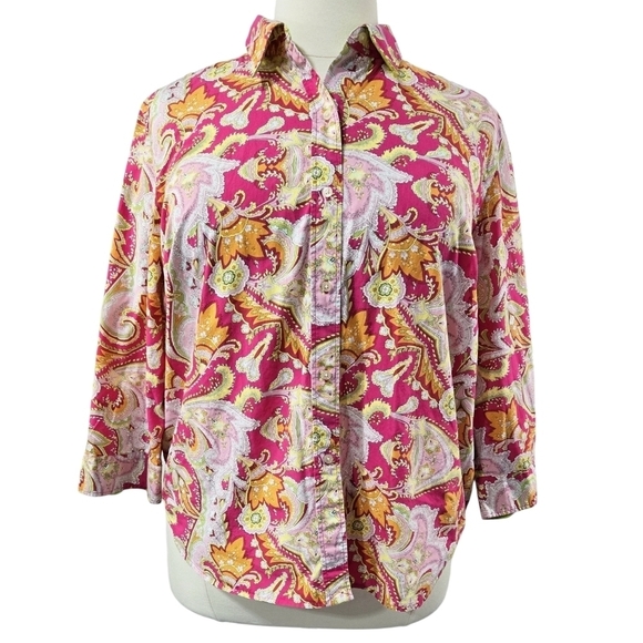 Lauren Ralph Lauren 100% Cotton Pink Orange Paisley Button-Up Shirt Maximalist - Picture 1 of 7